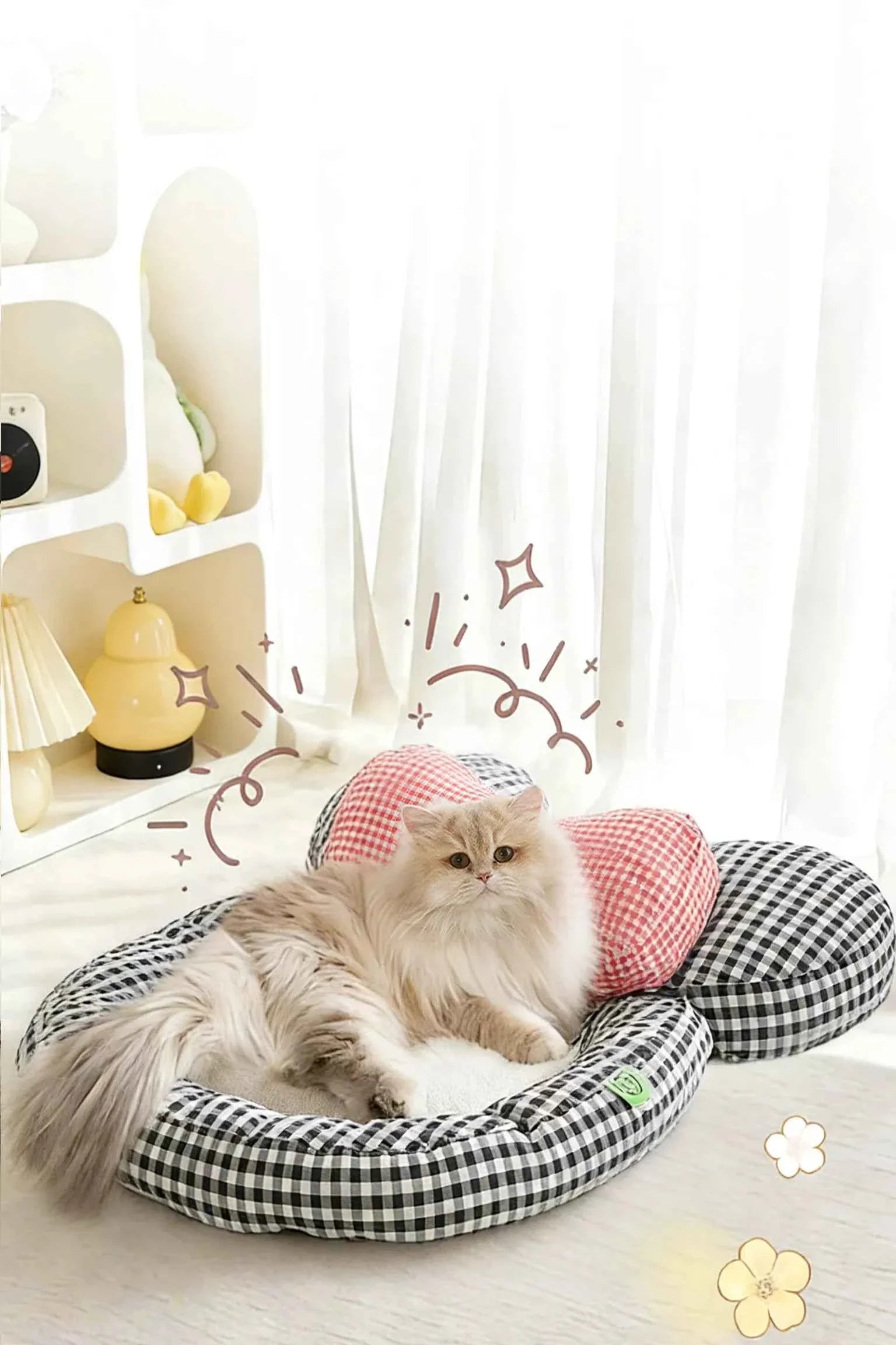 Pet Mat with Bow - Cartoon Plaid Design Bed