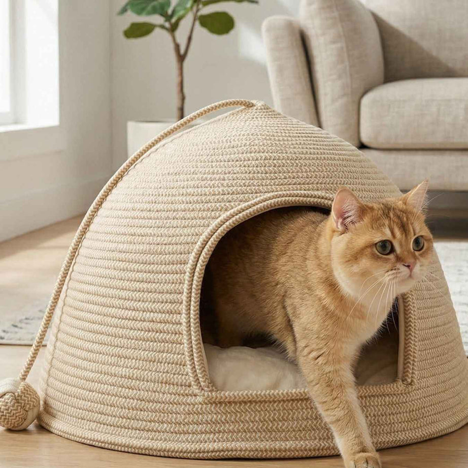 Cat Rope Dome Nest - Semi-Enclosed Cotton Woven Bed