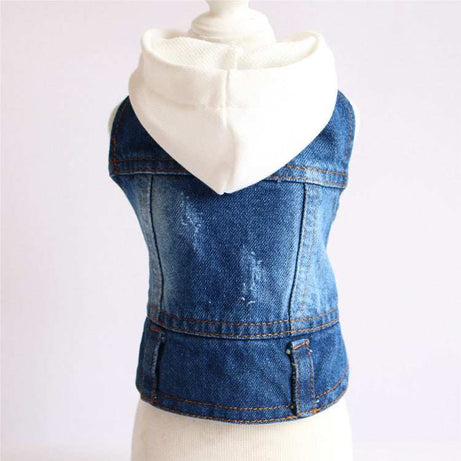 Sleeveless Knitted Hooded Denim Jacket Pet Clothes