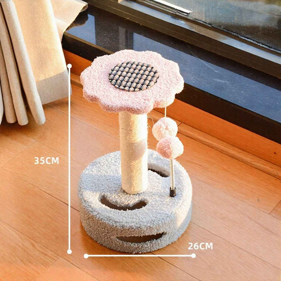 Cat Scratching Post Wooden - Interactive Toy with Dangling Balls