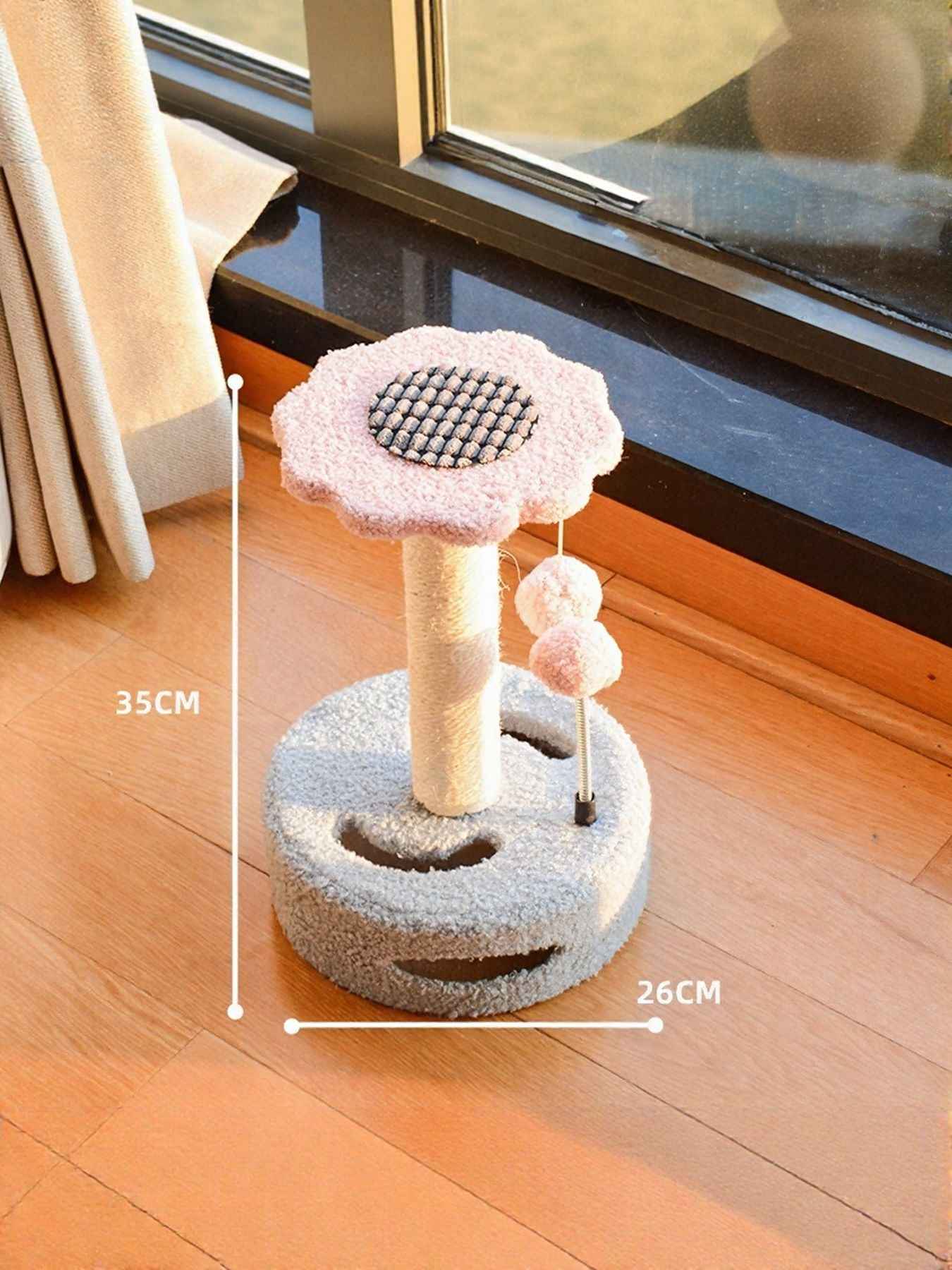 Cat Scratching Post Wooden - Interactive Toy with Dangling Balls