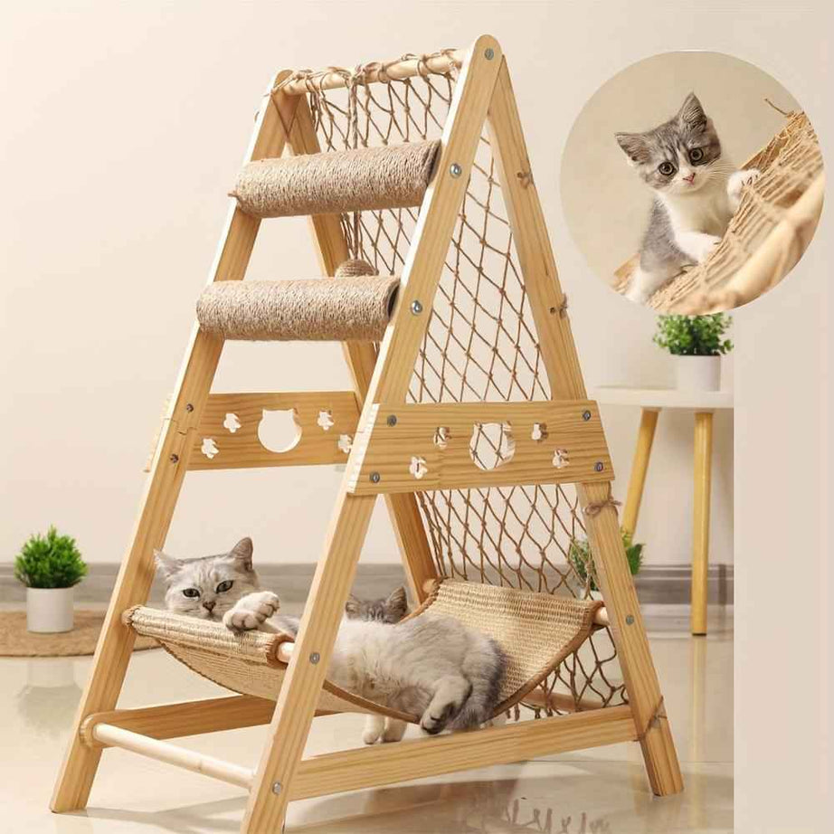 Cat Tree Wooden Multi-Level - Scratching Posts Summer Bed Net
