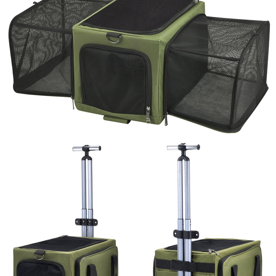 Rolling Pet Carrier with Wheels - 3-Sided Expandable Travel Bag Cats Dogs