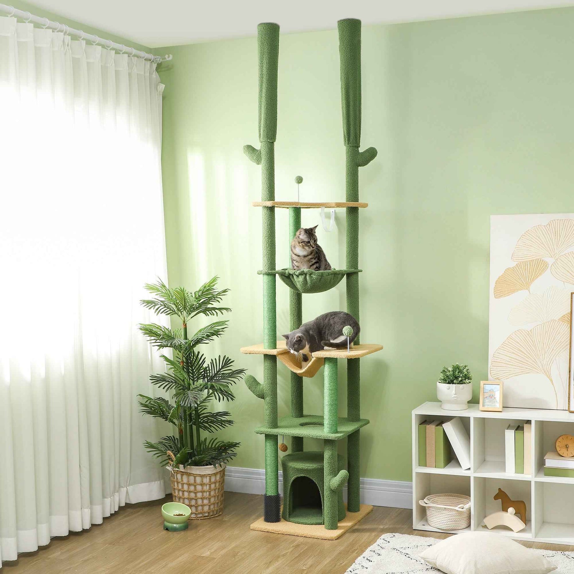 Cat Tree Floor to Ceiling 89-100 Inch - Condo Hammock Grooming Post