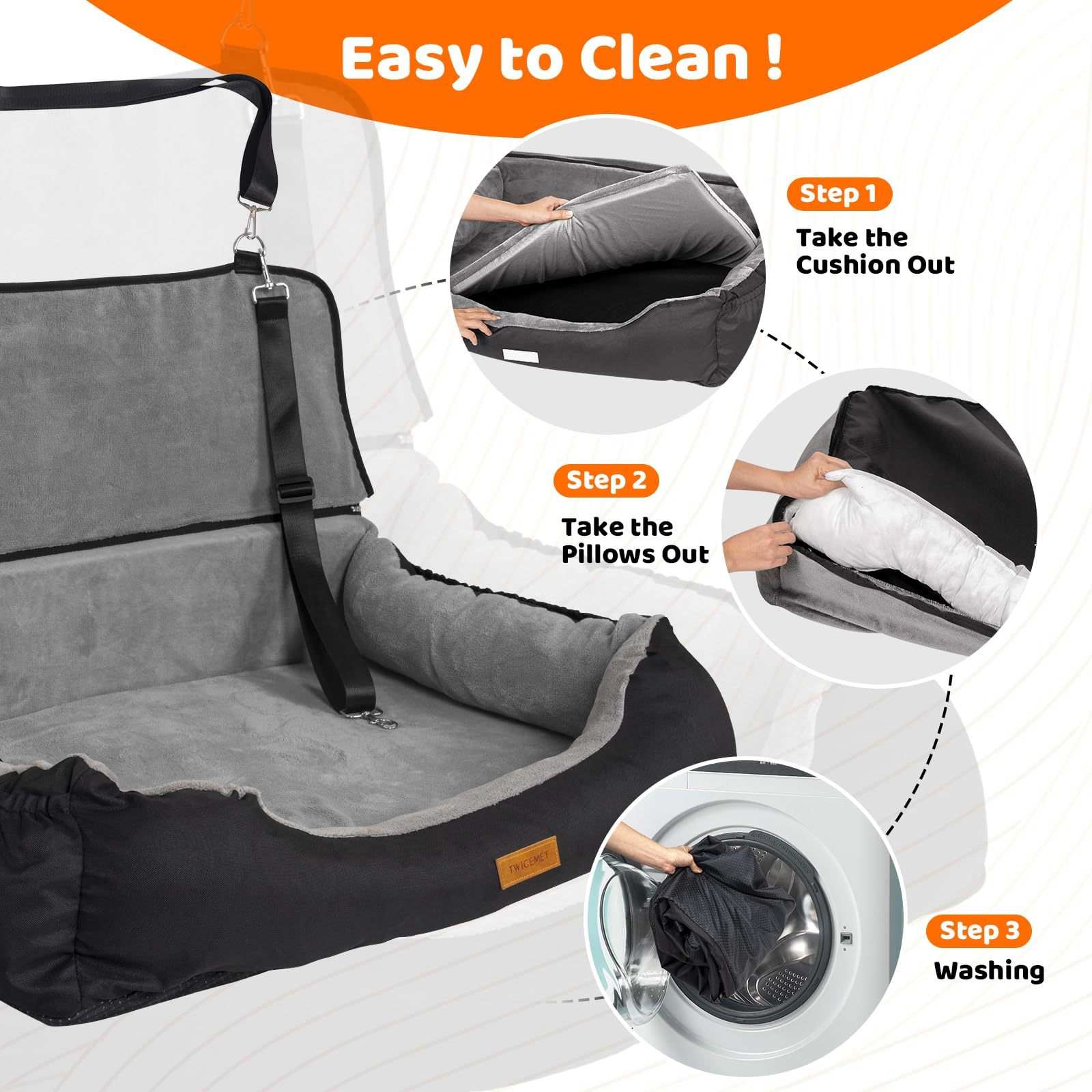 Coral Fleece Dog Booster Seat, Pet Travel Bed With Storage And Clip-on Leash, For Large Dogs 70 Lbs Or 2 Medium,Small Dogs