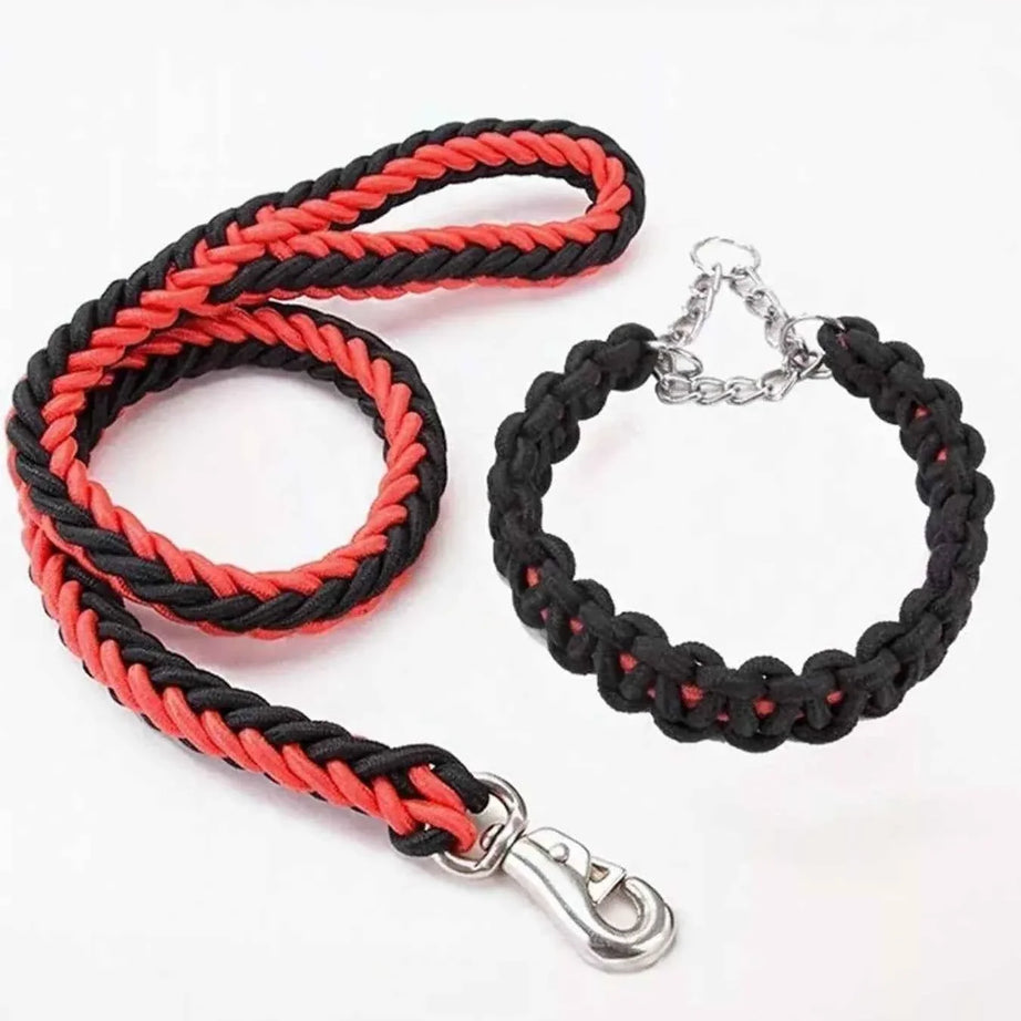 Dog Braided Rope Leash Set - Metal Clasp 4 Colors 3 Sizes