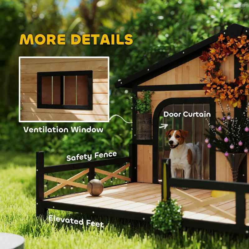 Weatherproof Outdoor Dog House - Wooden Kennel With Porch