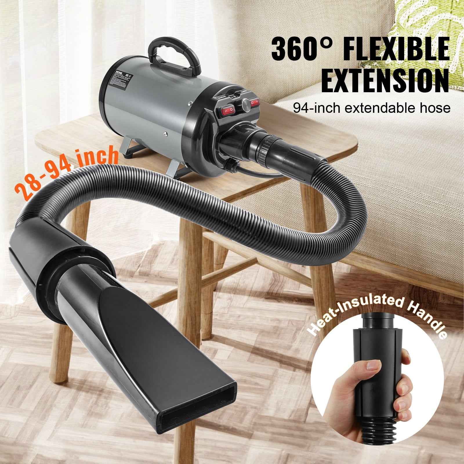Dog Grooming Blow Dryer 2800W - High Velocity Pet Hair Dryer with 4 Nozzles
