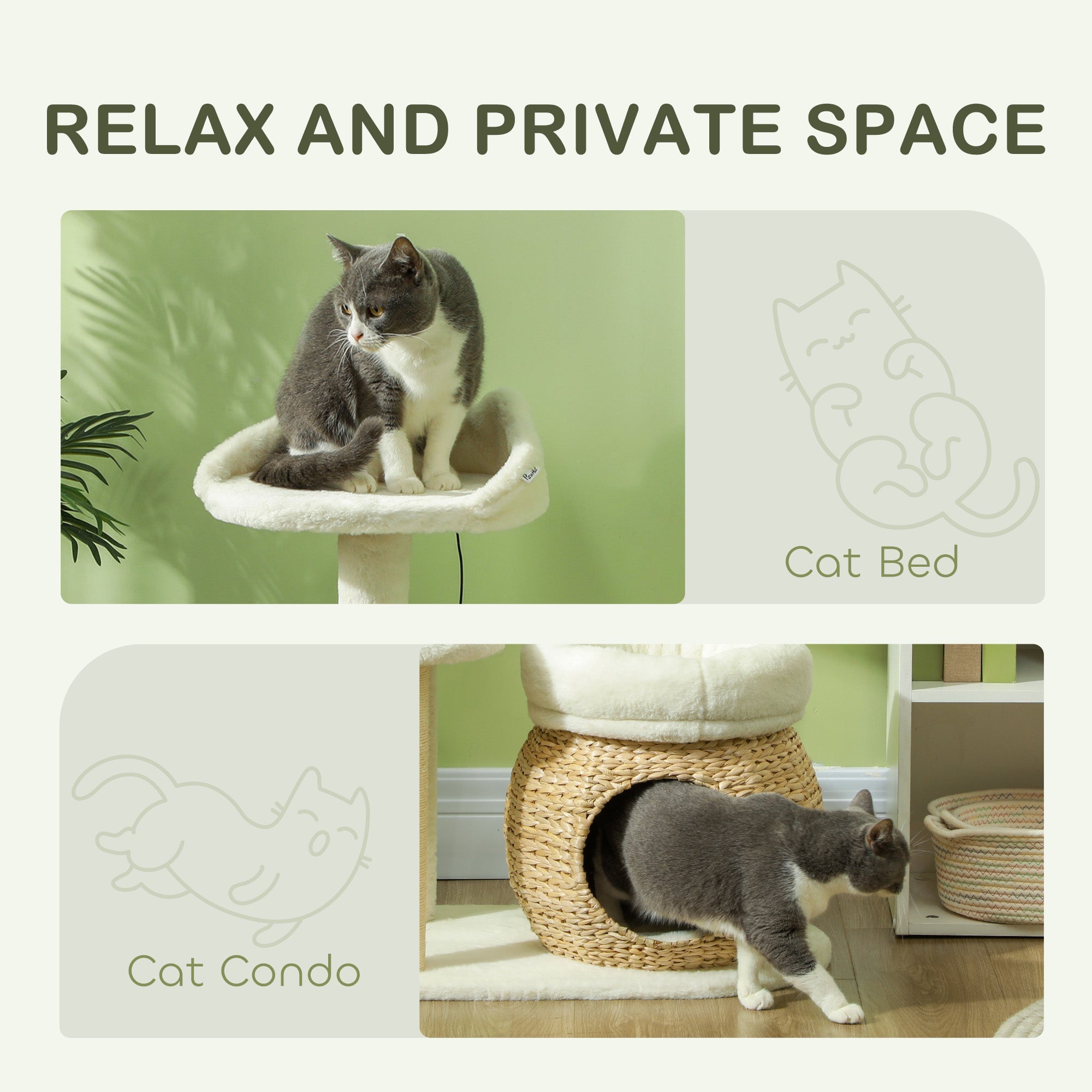 Cat Tree Tower 31" - Dual Beds Condo Sisal Posts Toy Ball