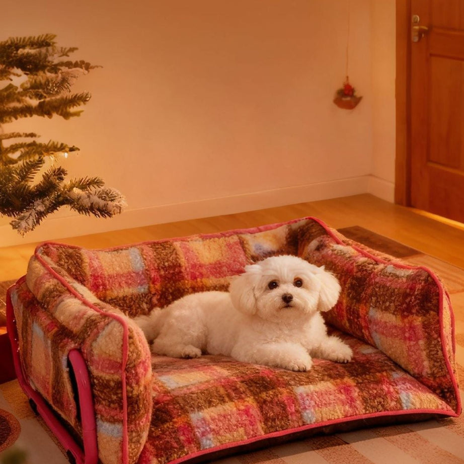Pet Plaid Sofa Bed Plush - Foldable Couch for Cats and Dogs