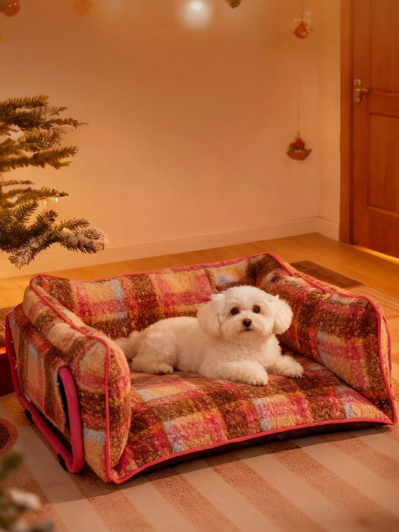 Pet Plaid Sofa Bed Plush - Foldable Couch for Cats and Dogs
