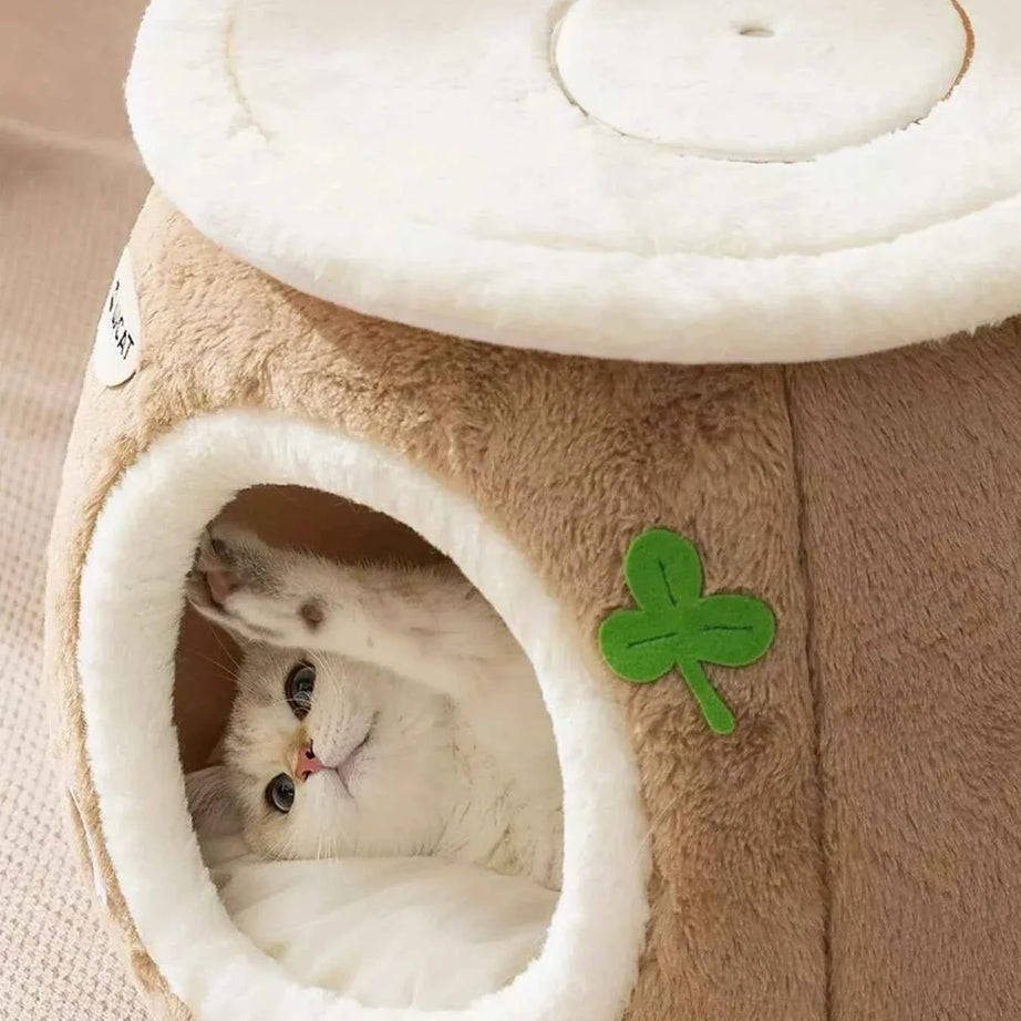 Pet Bed Tree Stump Shaped - Cozy Semi-Enclosed Cave