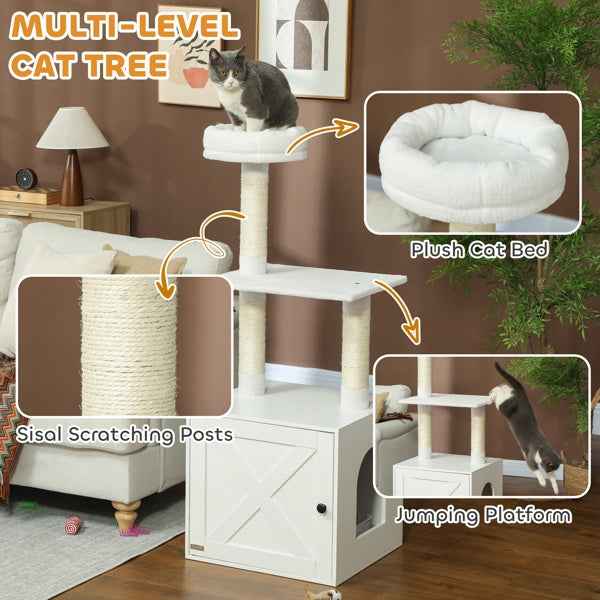Cat Tree Litter Box Enclosure - 3-Tier Climbing Tower Combo