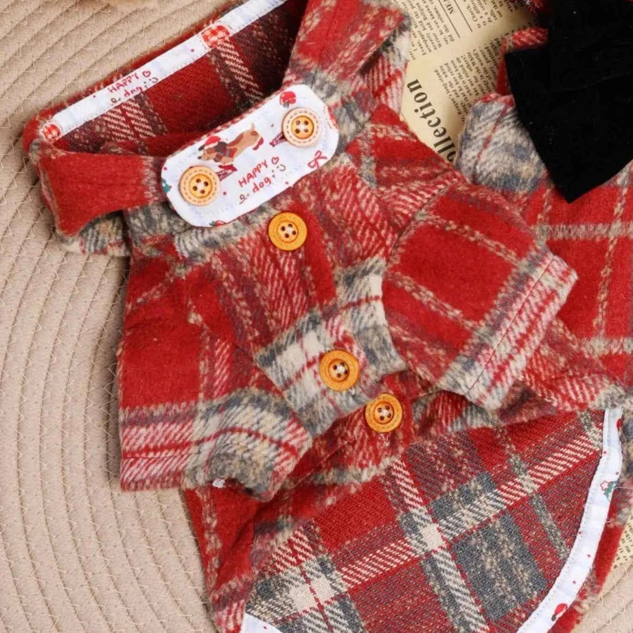 Pet Coat with Hood - Plaid Button-Down Jacket