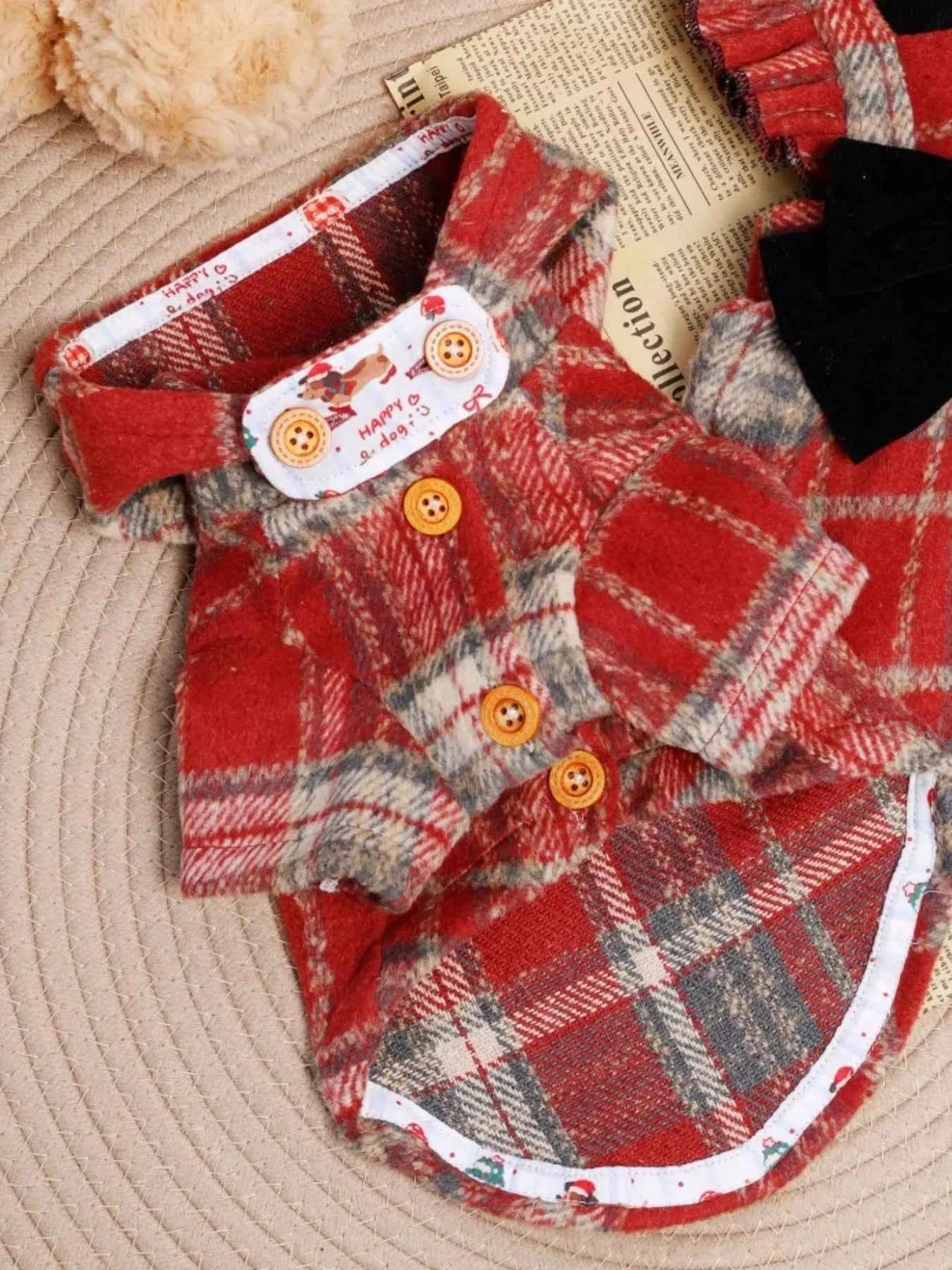 Pet Coat with Hood - Plaid Button-Down Jacket