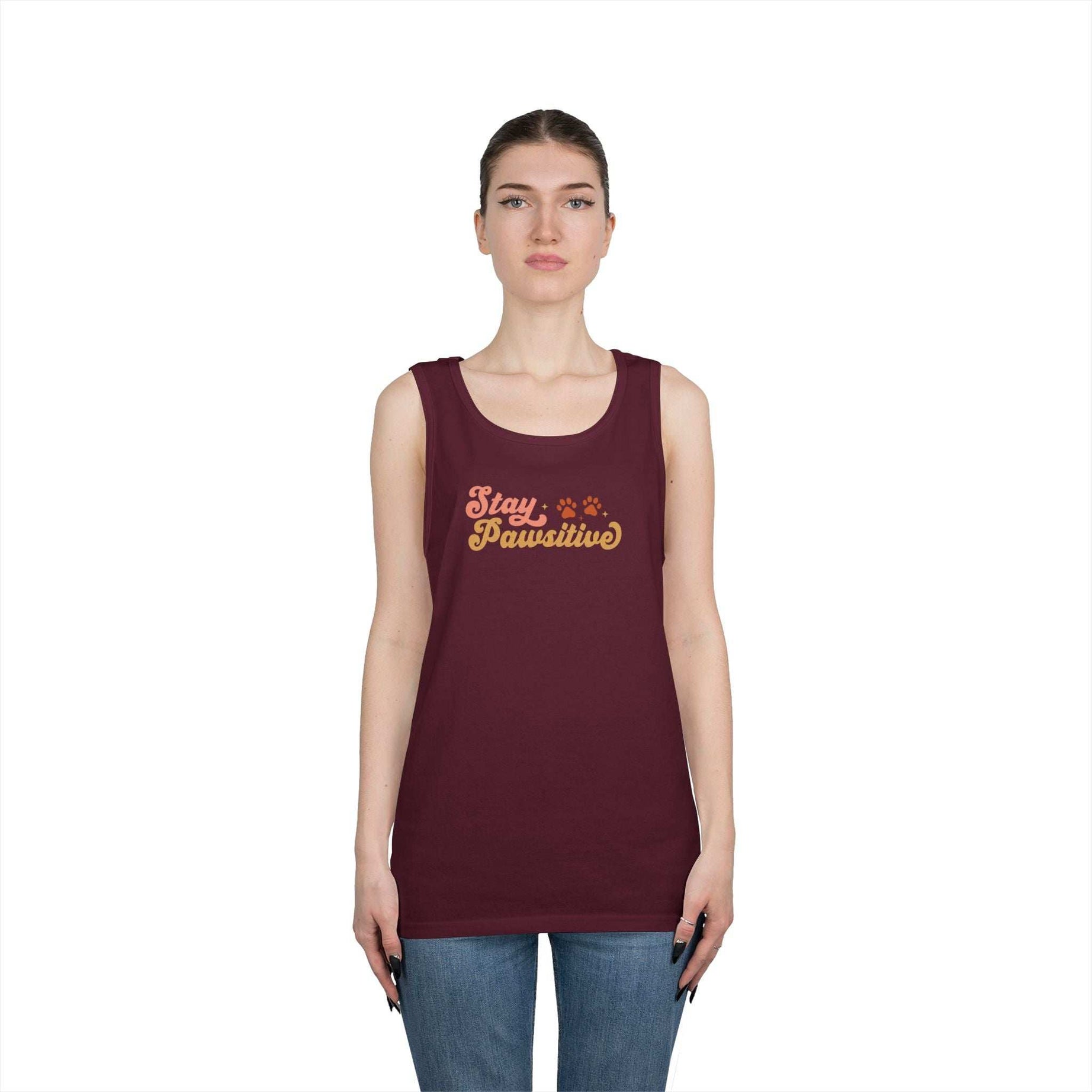 Cute Pet Lover Tank Top, Stay Pawsitive Tank, Funny Dog Lover Shirt