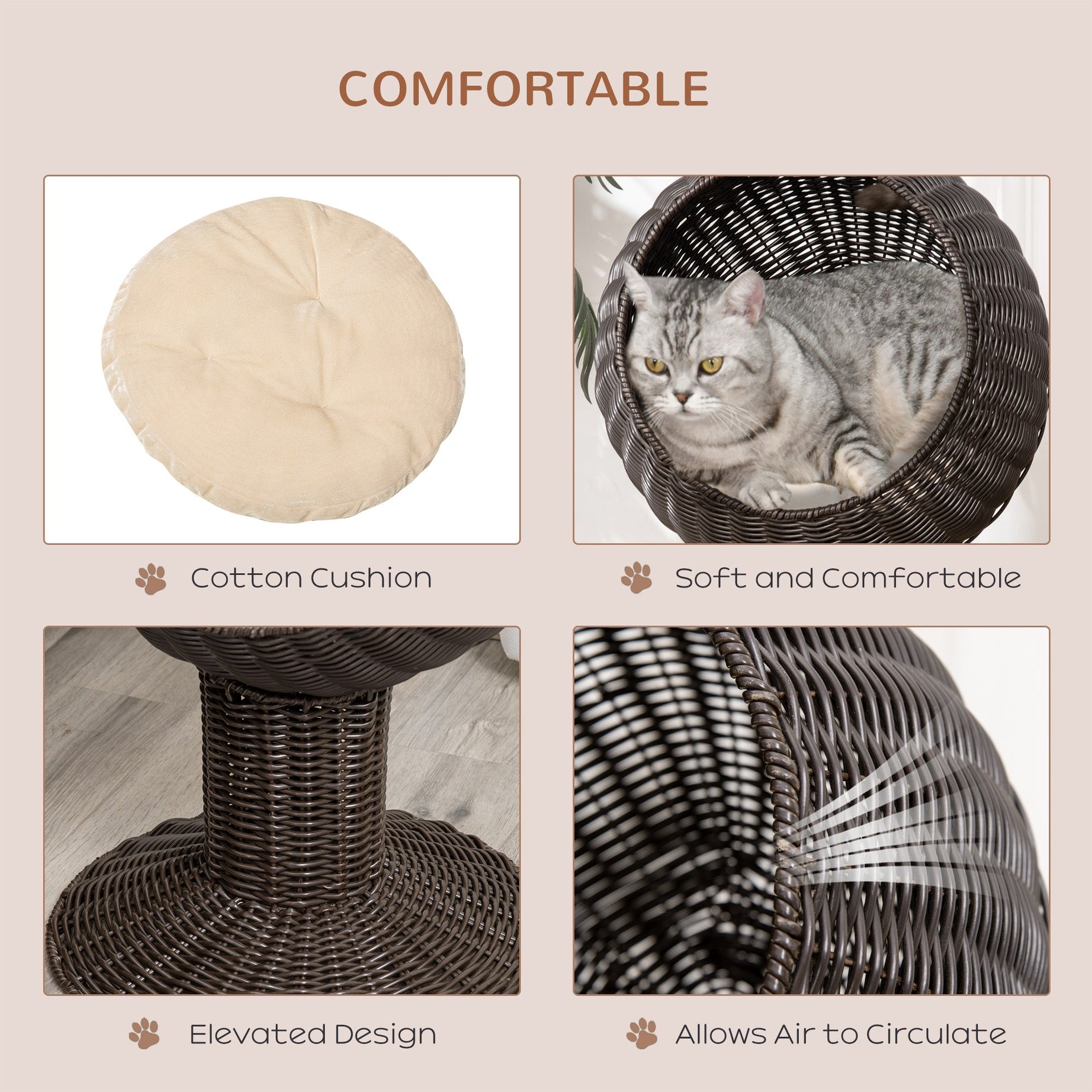 Cat Egg Chair Pod - Mat Grass Woven Rotating Basket Bed