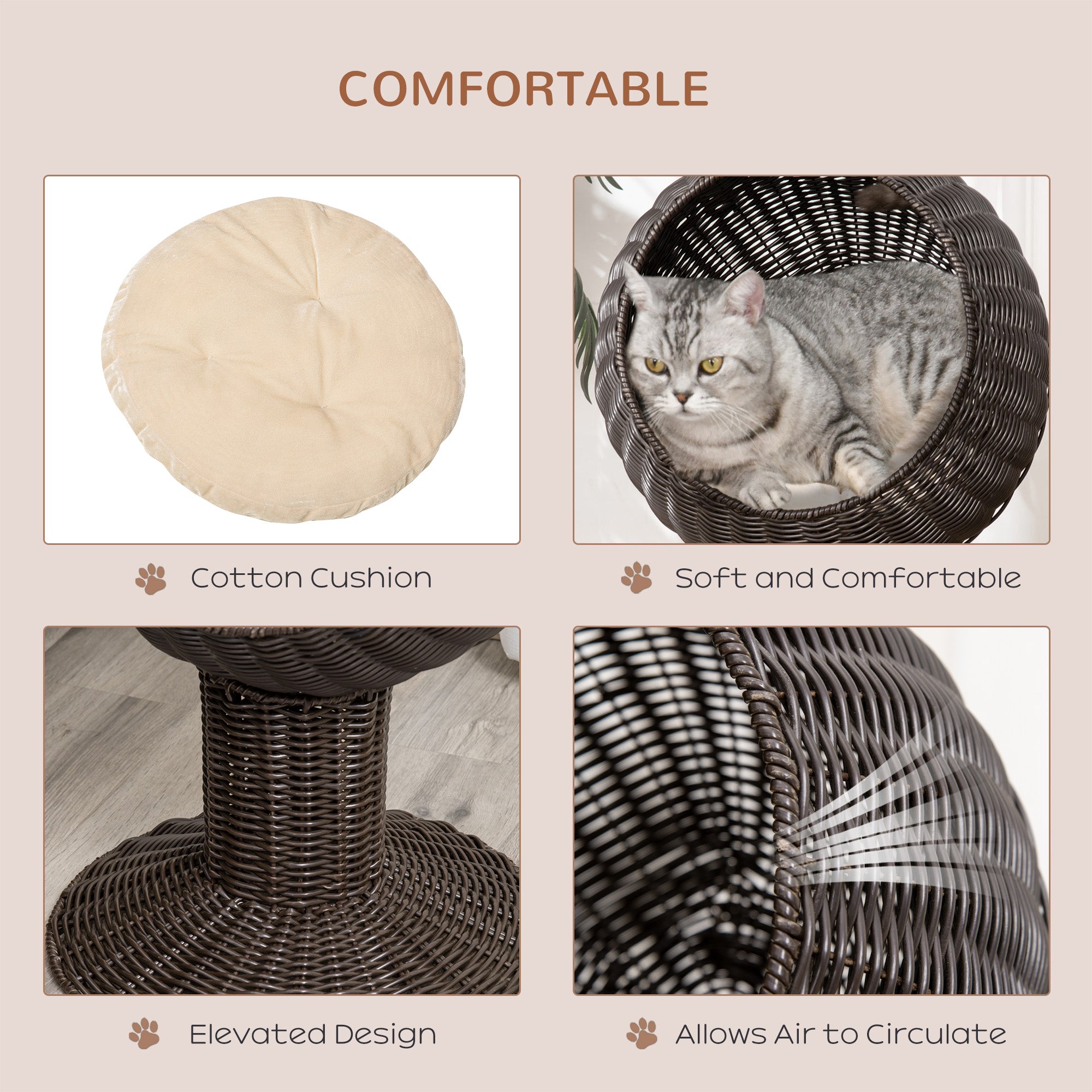 Cat Egg Chair Pod - Mat Grass Woven Rotating Basket Bed