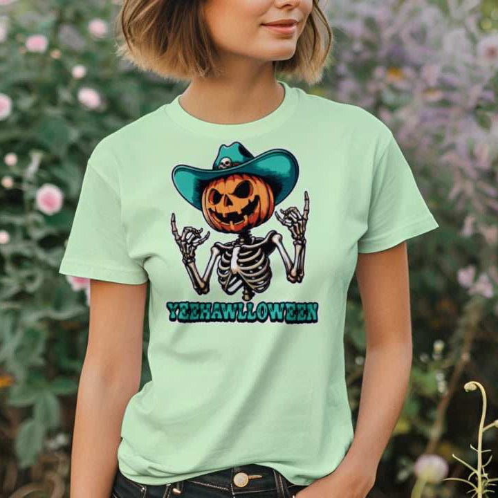 Yeehalloween Spooky Pumpkin Skeleton T-Shirt - Halloween Fun
