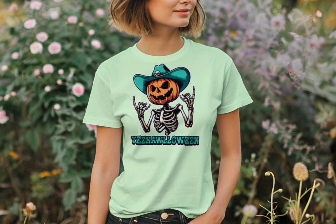 Yeehalloween Spooky Pumpkin Skeleton T-Shirt - Halloween Fun