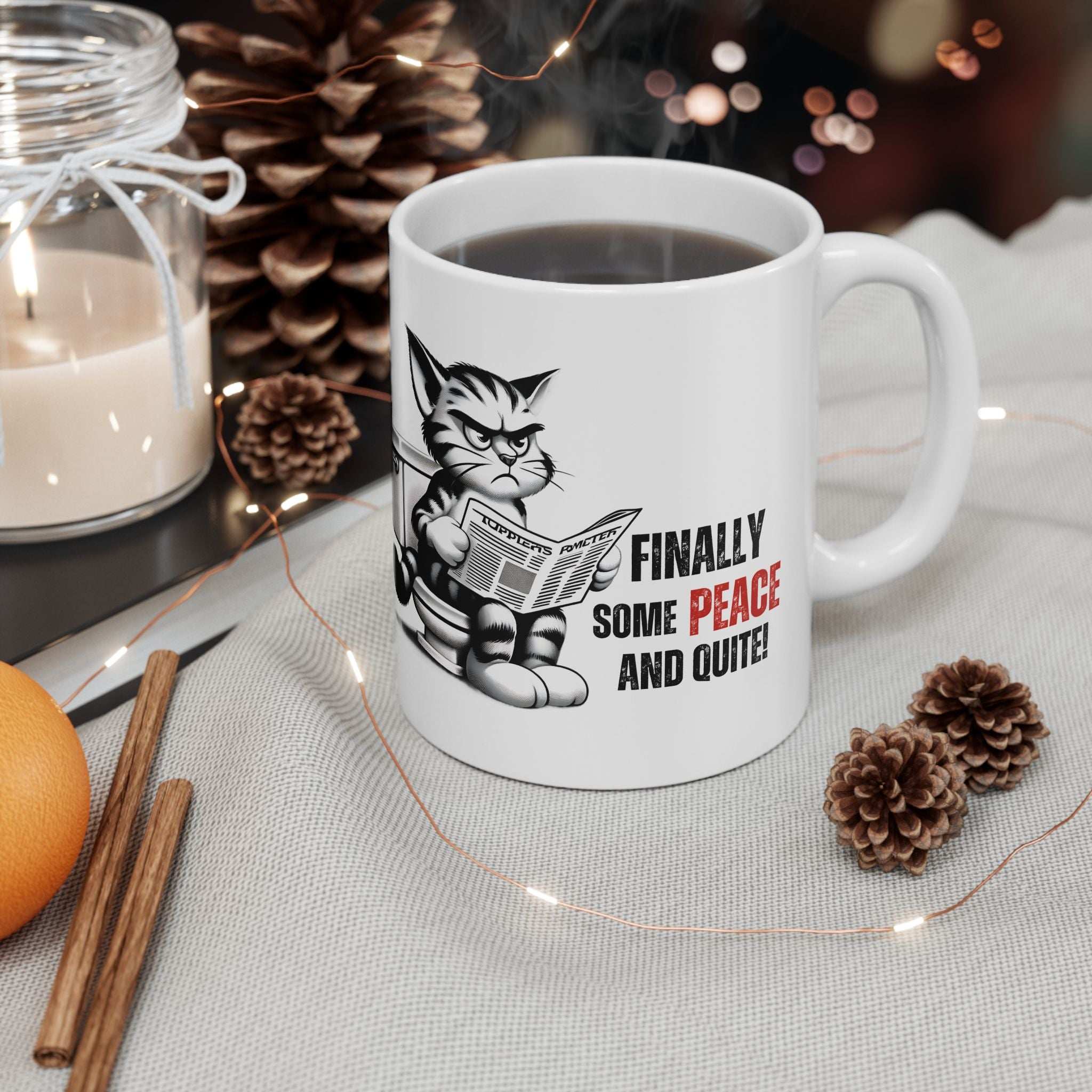 Funny Cat Ceramic Mug – "Finally Some Peace and Quiet!" – Perfect Gift for Cat Lovers
