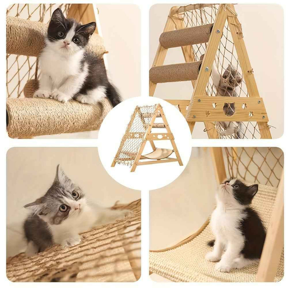 Cat Tree Wooden Multi-Level - Scratching Posts Summer Bed Net