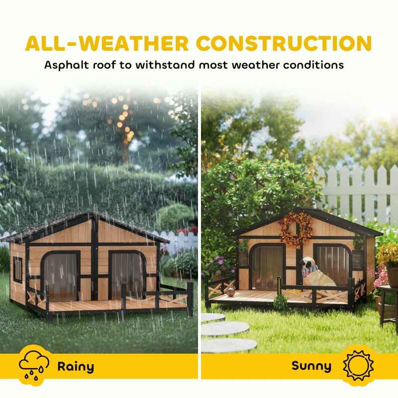 Weatherproof Outdoor Dog House - Wooden Kennel With Porch