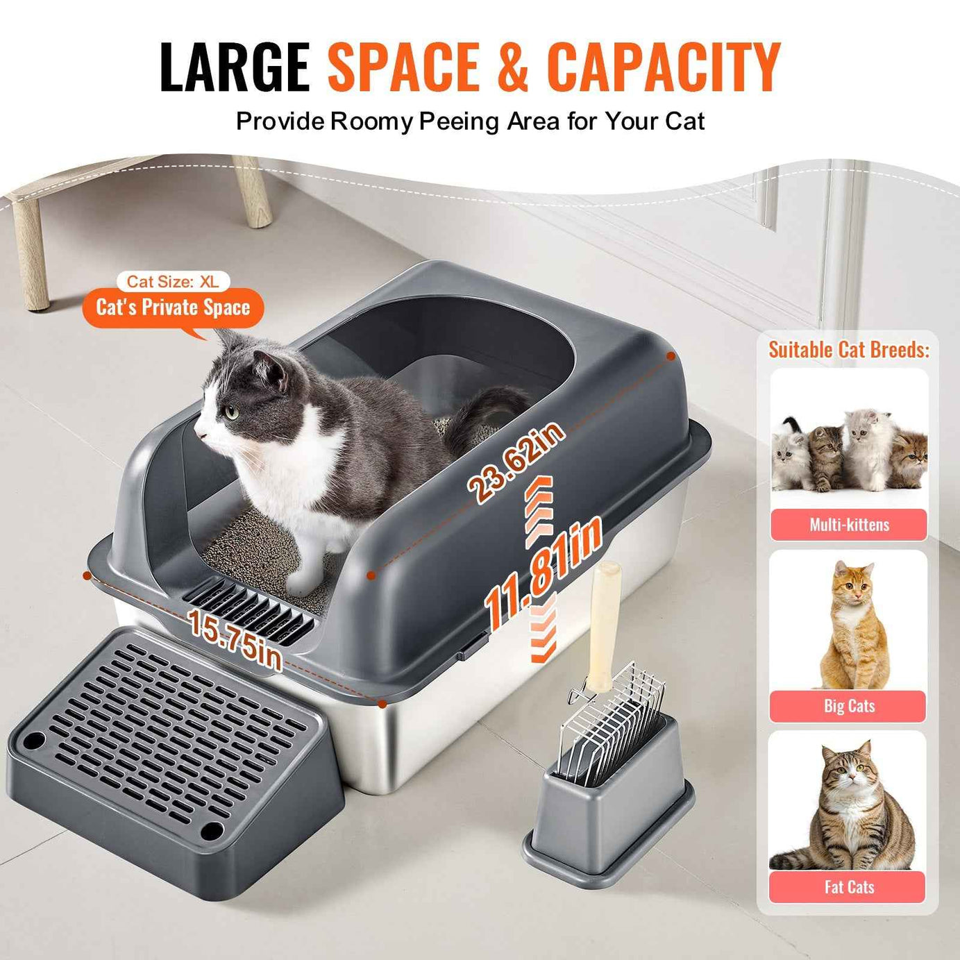 Cat Litter Box Deep 6 Inch - Odor Control High Walls Filtering Foot Board