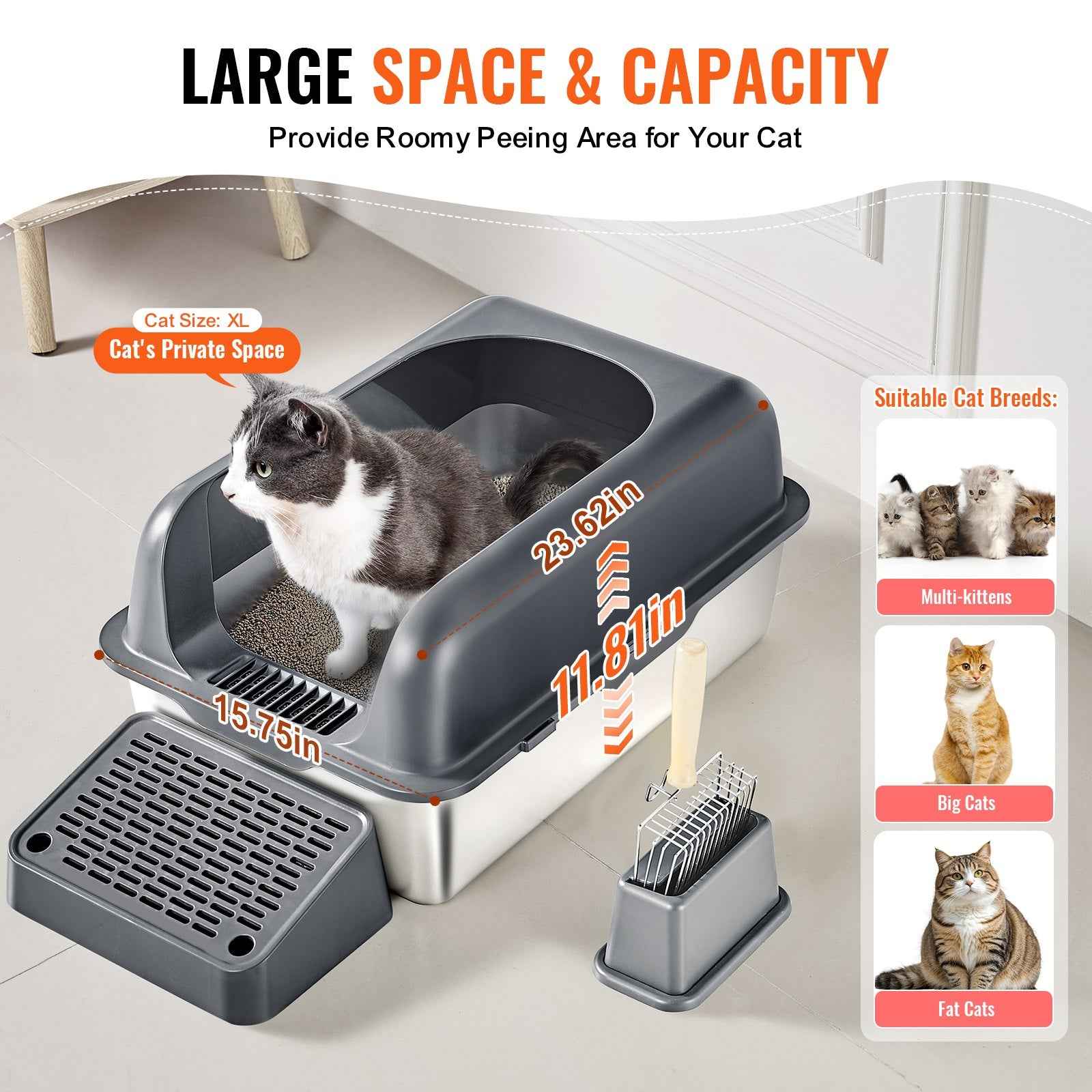 Cat Litter Box Deep 6 Inch - Odor Control High Walls Filtering Foot Board