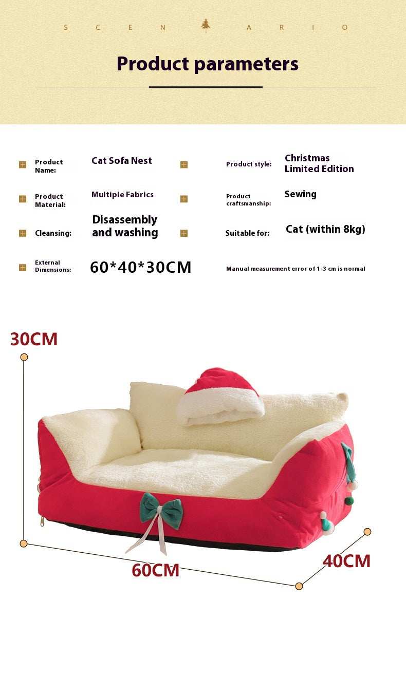 Christmas Cat Bed for Winter Warmth - Cozy Bolster Pet Nest