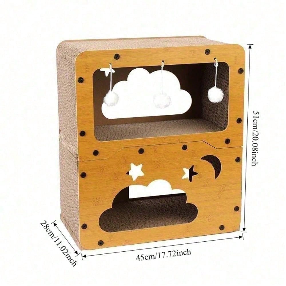 2-Tier Corrugated Cardboard Cat House & Scratcher Lounge Villa