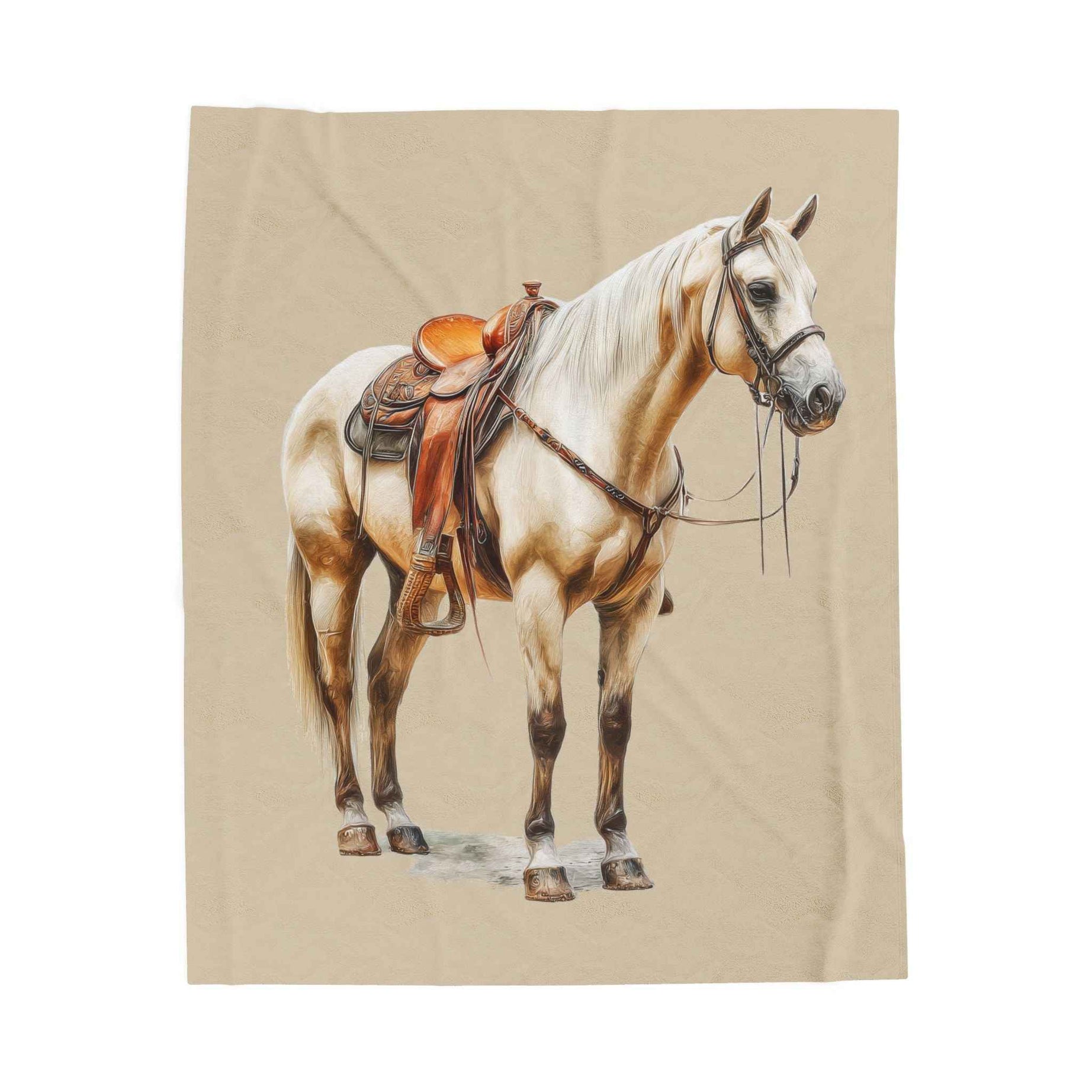 Velveteen Plush Blanket - Saddled Horse Illustration Cozy Throw