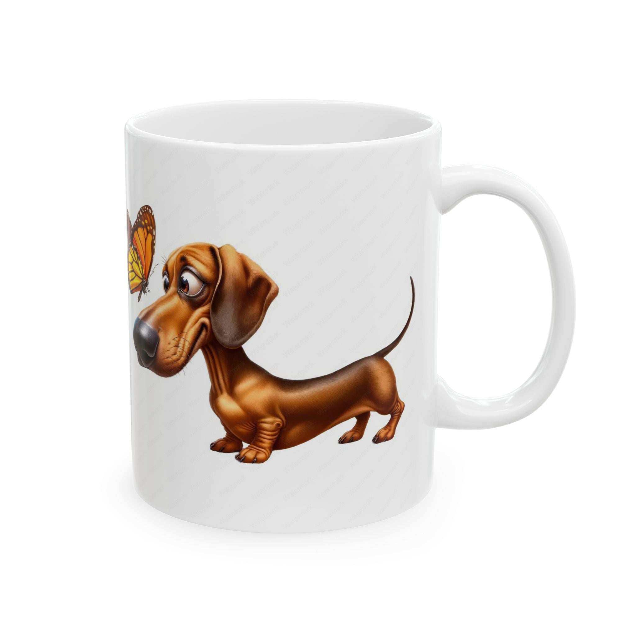 Cute Dachshund and Butterfly Ceramic Mug - Fun 11oz & 15oz Coffee Cup for Animal Lovers