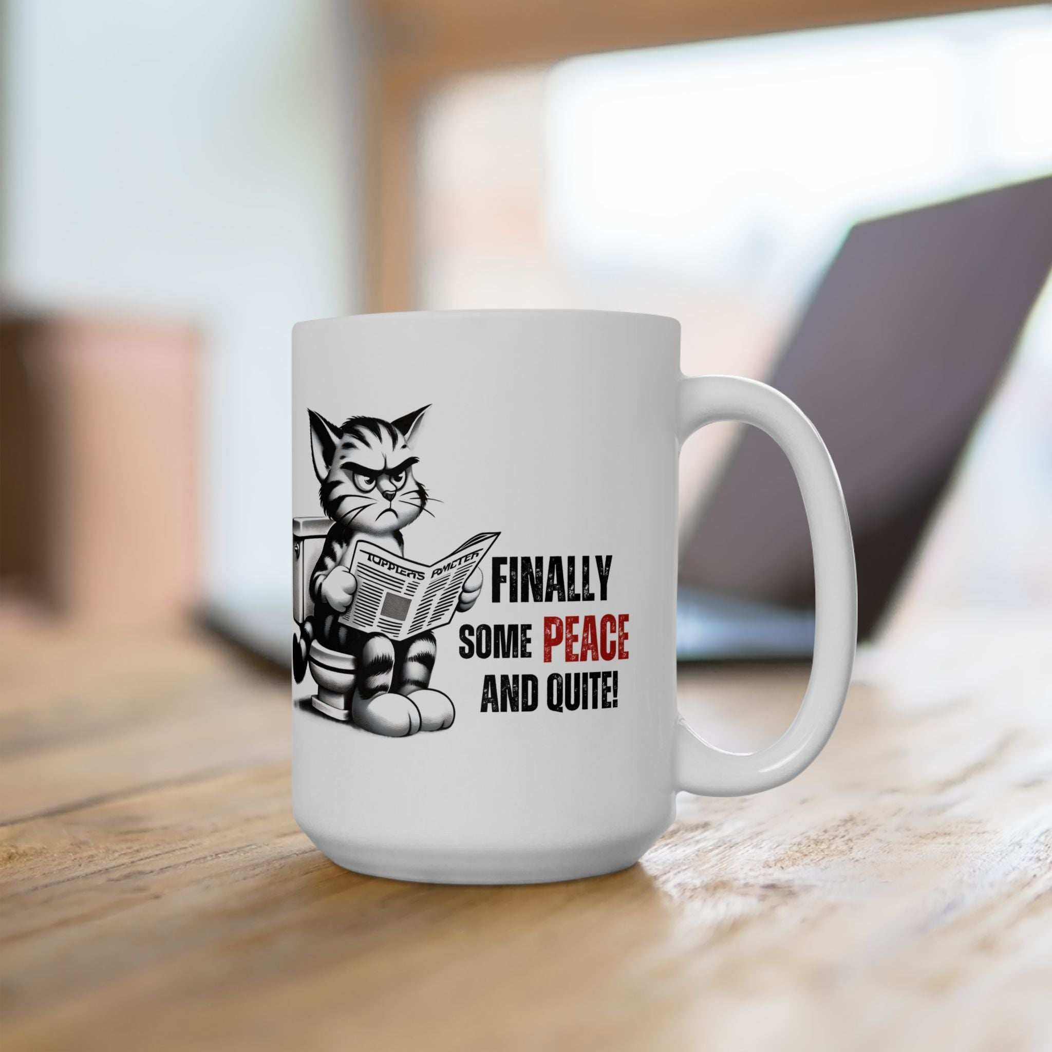 Funny Cat Ceramic Mug – "Finally Some Peace and Quiet!" – Perfect Gift for Cat Lovers
