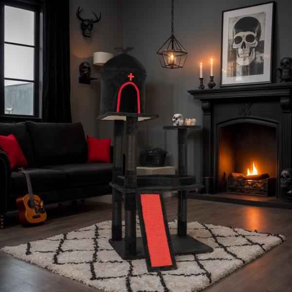 Gothic Cat Tree Coffin Bed - 53in Tower Condo Large Cats