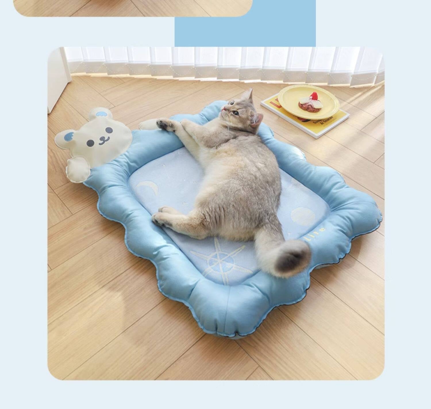 Cat Cooling Mat Ice Silk - Bear Print Summer Sleep Pad