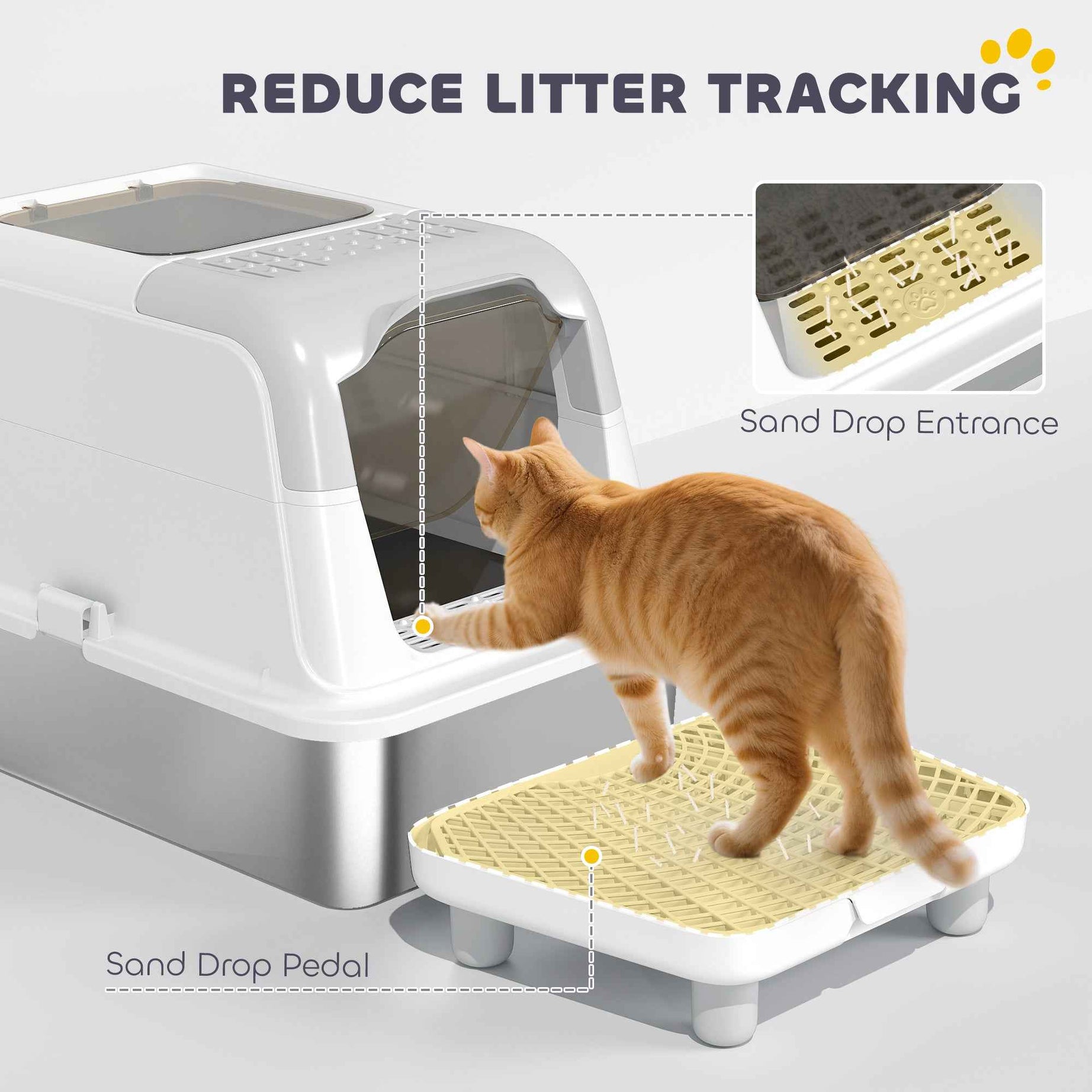 Cat Litter Box Enclosed XL Stainless Steel - Front Entry Top Exit Deodorizer
