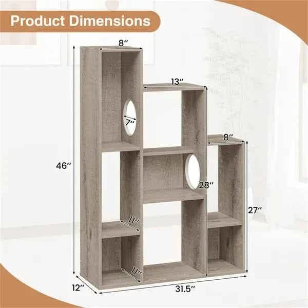 Cat Bookshelf Cabinet Gray Oak - Storage Climbing Platforms
