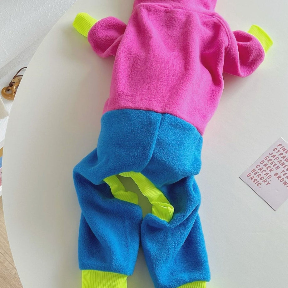 Dog Color Block Jumpsuit - Turtleneck Four-Leg Onesie Extended Sizes