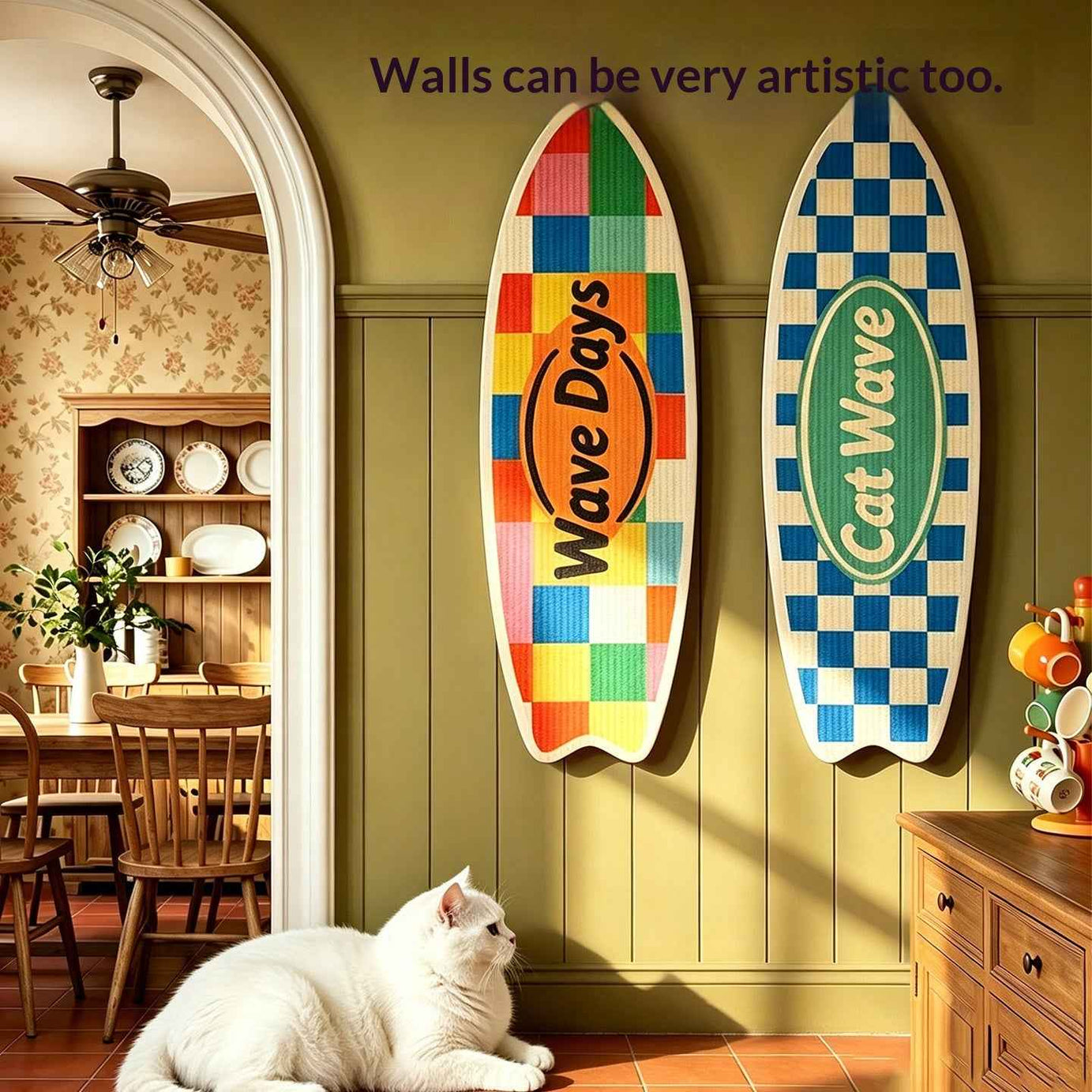 Cat Surfboard Wall Scratcher - Sisal Wall-Mounted Scratching Board