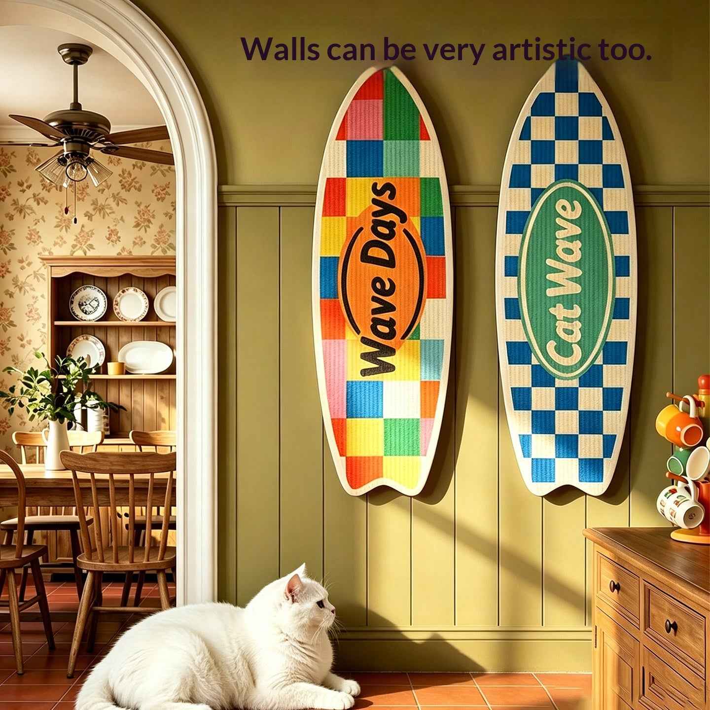 Cat Surfboard Wall Scratcher - Sisal Wall-Mounted Scratching Board