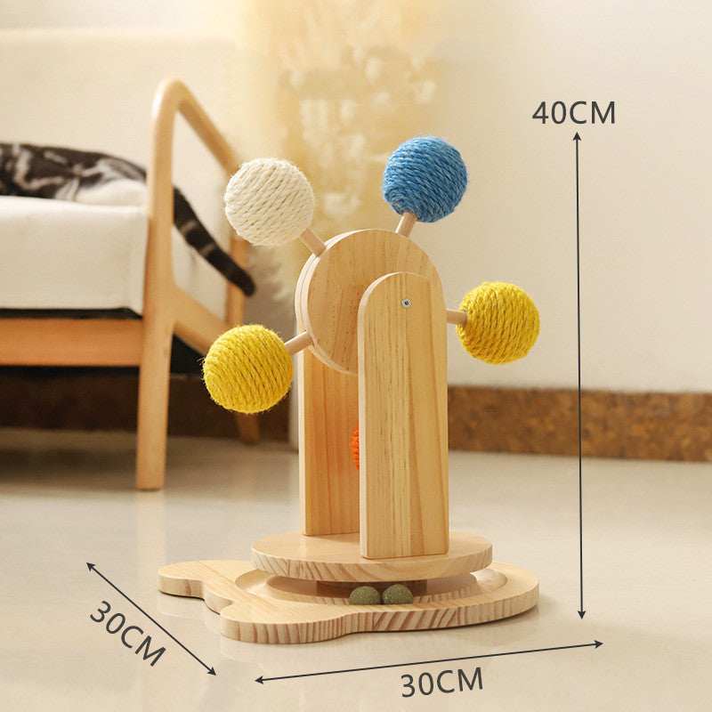 Interactive Wooden Cat Scratch Toy with Rotating Balls
