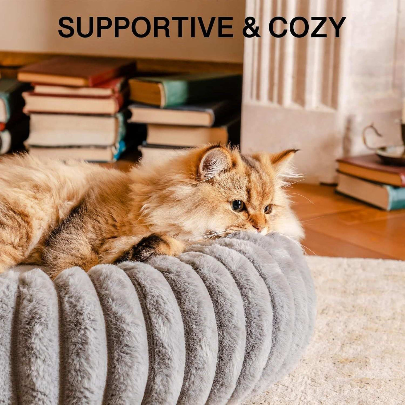 Fluffy Grey Round Pet Bed - Calming
