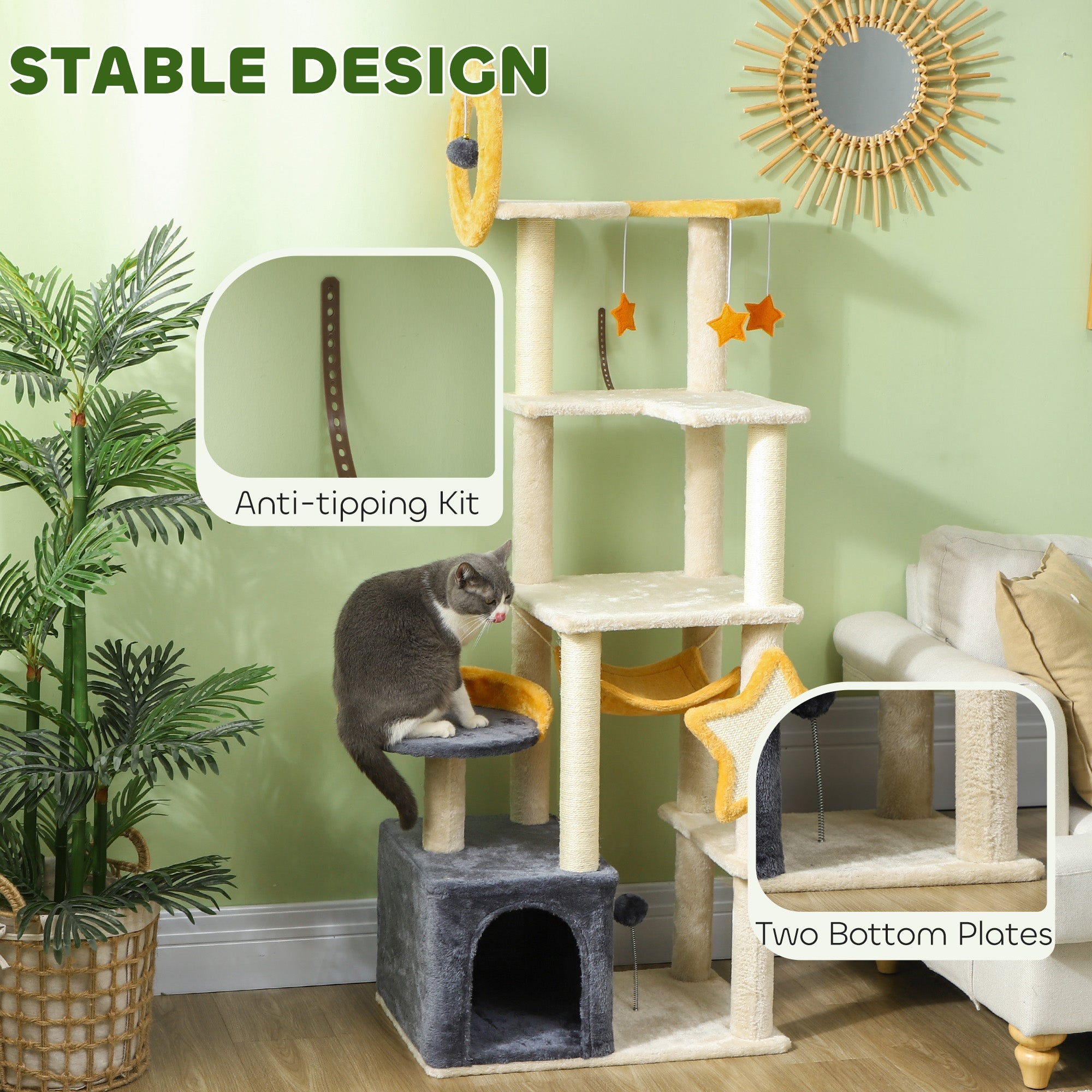 Cat Tree Moon and Star Theme - 63" Tall Condo Hammock Bed
