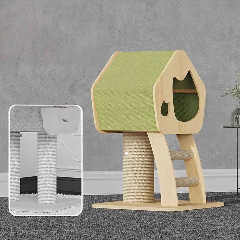 Cat Condo Wooden Tower - Modern Sisal Scratching Post 3 Styles