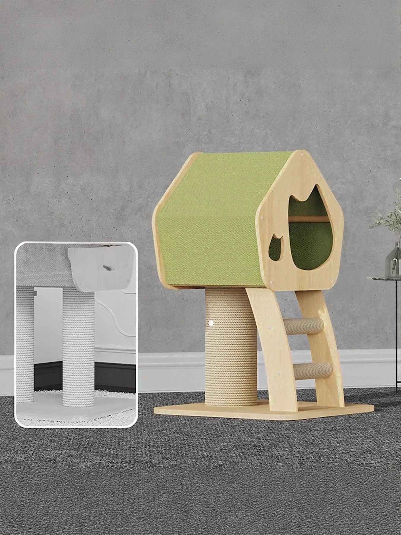Cat Condo Wooden Tower - Modern Sisal Scratching Post 3 Styles