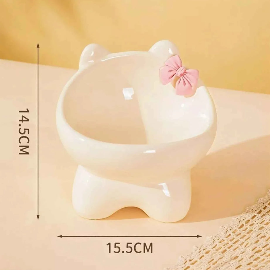 Ceramic Pet Bowl - Elevated with Bowknot