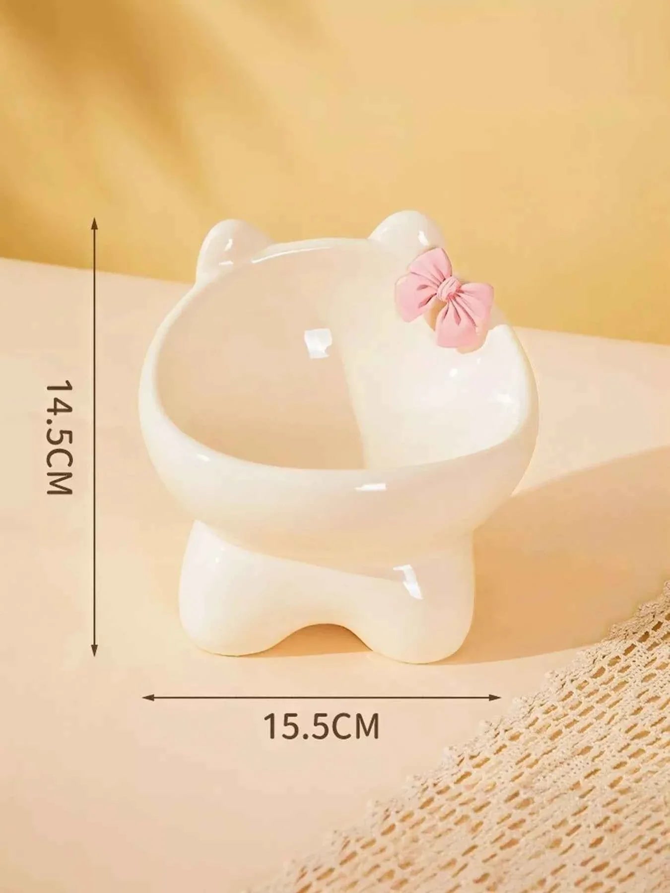 Ceramic Pet Bowl - Elevated with Bowknot