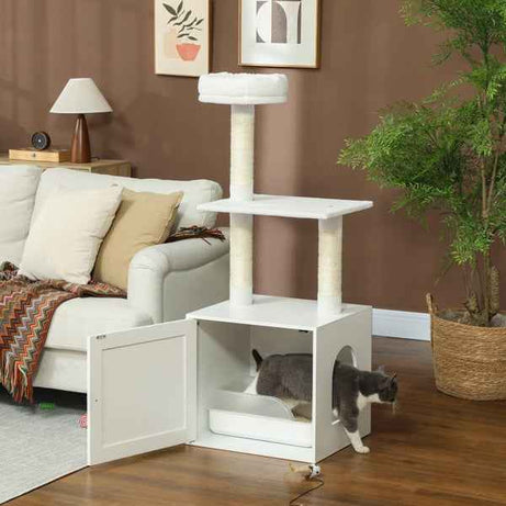 Cat Tree Litter Box Enclosure - 3-Tier Climbing Tower Combo