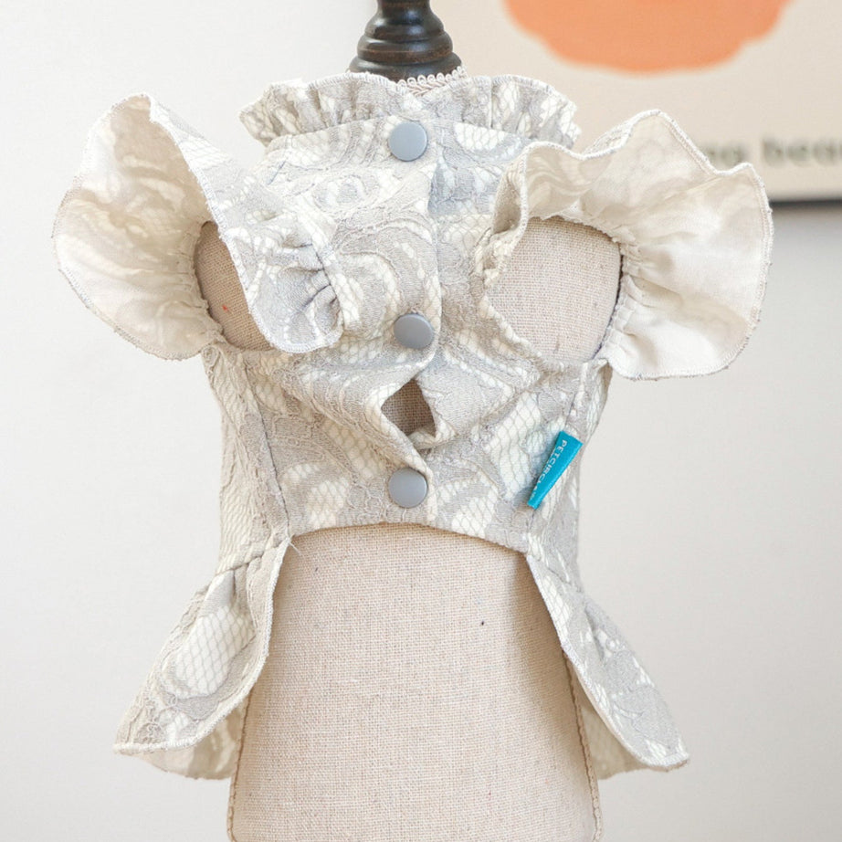 Dog Lace Ruffle Dress - Jacquard Bow with Rhinestone for Small Dogs